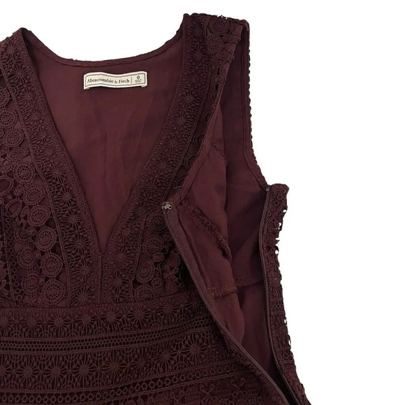 Abercrombie & Fitch Lace Crochet V-Neck Skater Dress Burgundy Mini Dark Romantic - Picture 11 of 14